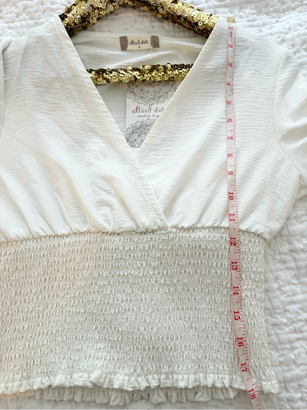 NWT Altar'd State Women's White Smocked Waist Blouse - Picture 7 of 8